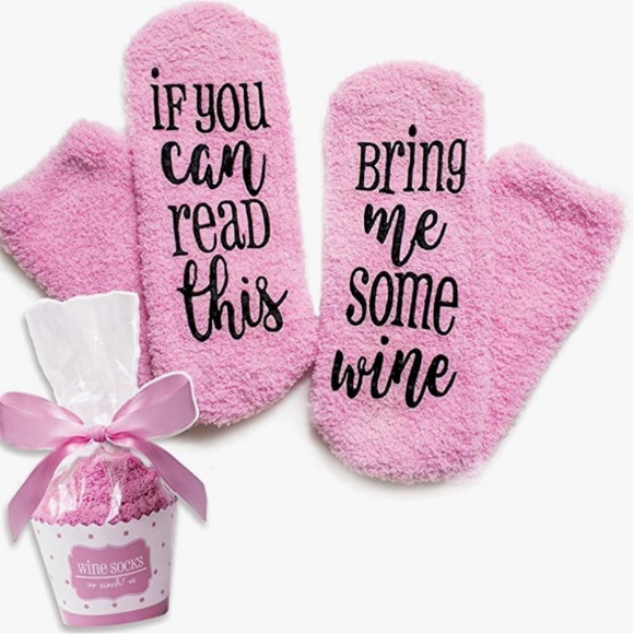 🍀 Bring Me Wine - Luxury Fuzzy Socks with Cupcake Gift Packaging - Picture 1 of 7